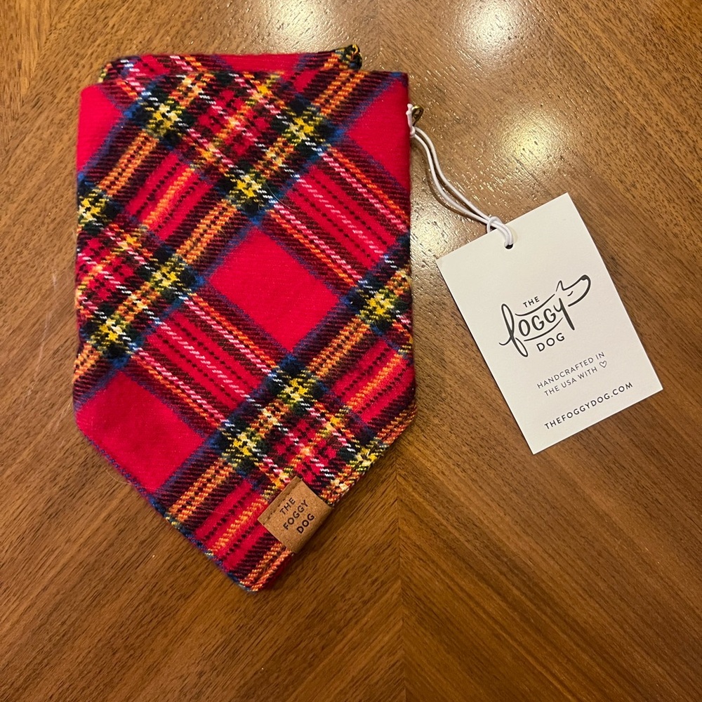 The Foggy Dog Red Tartan Plaid Bandana Size S NWT